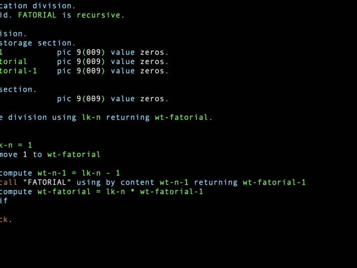 Como criar um subprograma recursivo em Cobol?